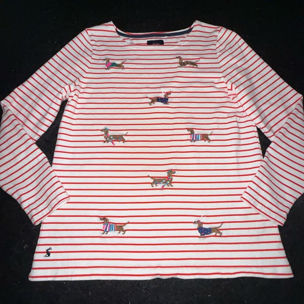 UEC Joules Long Sleeve Shirt - Red and White Stripes with Dachshund Print sz 16